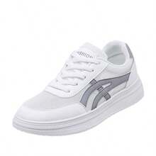 Women's White Platform Sneakers, Breathable Mesh Casual Shoes, Fashion Lace-Up Walking Shoes For Ladies, Comfortable Non-Slip Athletic Shoes For Daily Wear 2025 New Women's White Casual Sneakers, Lightweight Breathable Mesh Trainers, Fashion Platform Walking Shoes, Comfortable Non-Slip Lace-Up Shoes For Women, All-Match Daily Footwear - White Ash - View 10