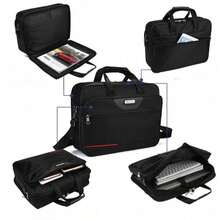 Diese multifunktionale Aktentasche/Laptoptasche bietet Platz für einen 15,6-Zoll-Laptop und lässt sich zum Tragen quer über der Schulter erweitern. Sie ist Tragetasche, Businesstasche und Dokumentenorganizer mit großem Fassungsvermögen und eignet sich für Reisen, Schule und Büro. Robust und handlich, ist sie ideal für den täglichen Weg zur Arbeit und für Damen und Herren geeignet. - Schwarz - Übersicht 3