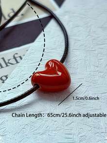 Mặt dây chuyền hình trái tim màu đỏ tối giản cổ điển, phù hợp cho cả nam và nữ, thích hợp đeo hàng ngày, quà tặng cho Ngày Valentine, Ngày của Mẹ, sinh nhật. - Đỏ - Xem 4