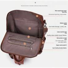 High-Quality PU Leather Backpack With Two Shoulder Straps, Large Capacity, Retro Style, Tassel Pendant, Multiple Pockets And Compartments. New Style Women's Backpack, Large Capacity, Retro Design, Versatile Shoulder/Crossbody Bag, Casual Women's Backpack. - Ginger - View 4