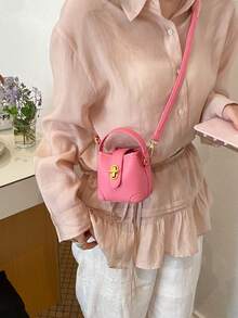 New Arrival Cute Mini Handbag, Gold Twist Lock Small Bucket Bag, Cosmetic Pouch, Small Crossbody Bag, Accessory Bag, Hanging Decor Bag, Evening Bag, Coin Purse - Hot Pink - View 8