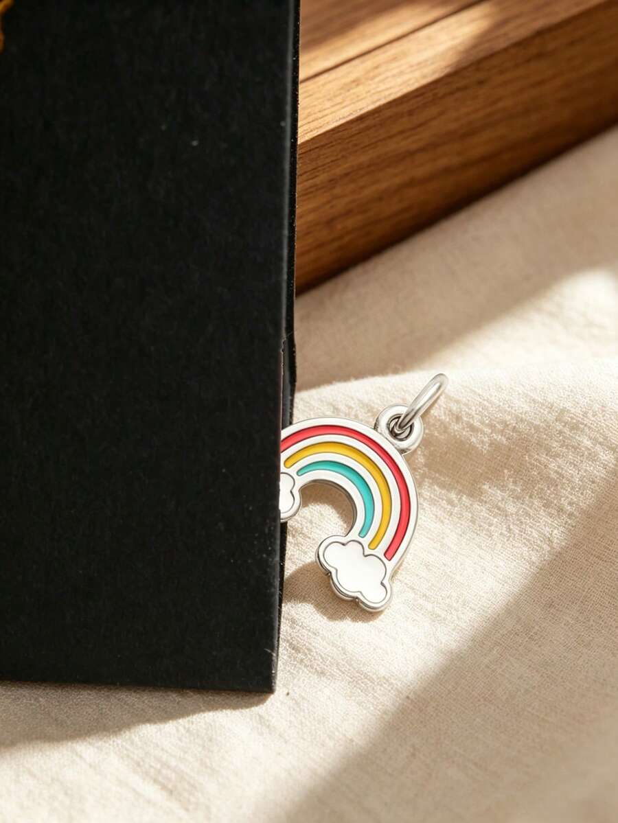 1 Peça Simples e Única Pingente de Prata Esterlina 925 com Esmalte Arco-íris, Corrente de Cabo Leve, Estilo Boêmio de Alto Luxo DIY, Presente de Joias Finas para Mulheres, Melhor Presente para Dia dos Namorados, Dia das Mães, Juneteenth, Dia da Independência, Coleção de Designer por Jamesina - Amuleto do Arco-Íris - Visão 1
