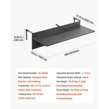 Balkontisch, 1220x300mm, klappbarer Balkonhängetisch, Klapptisch für den Außenbereich, 22 kg Tragkraft, passend für Geländer von 2,54 bis 10,92 cm, Serviertisch für Terrasse und Deck - 12 Zoll 48 Zoll - Übersicht 7