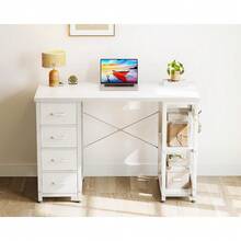 ODK 40 Inch Small Computer Desk With 4 Fabric Drawers, Modern Writing PC Desk For Small Spaces, Study & Home Office Desk With Storage Shelves, Black - White - View 7