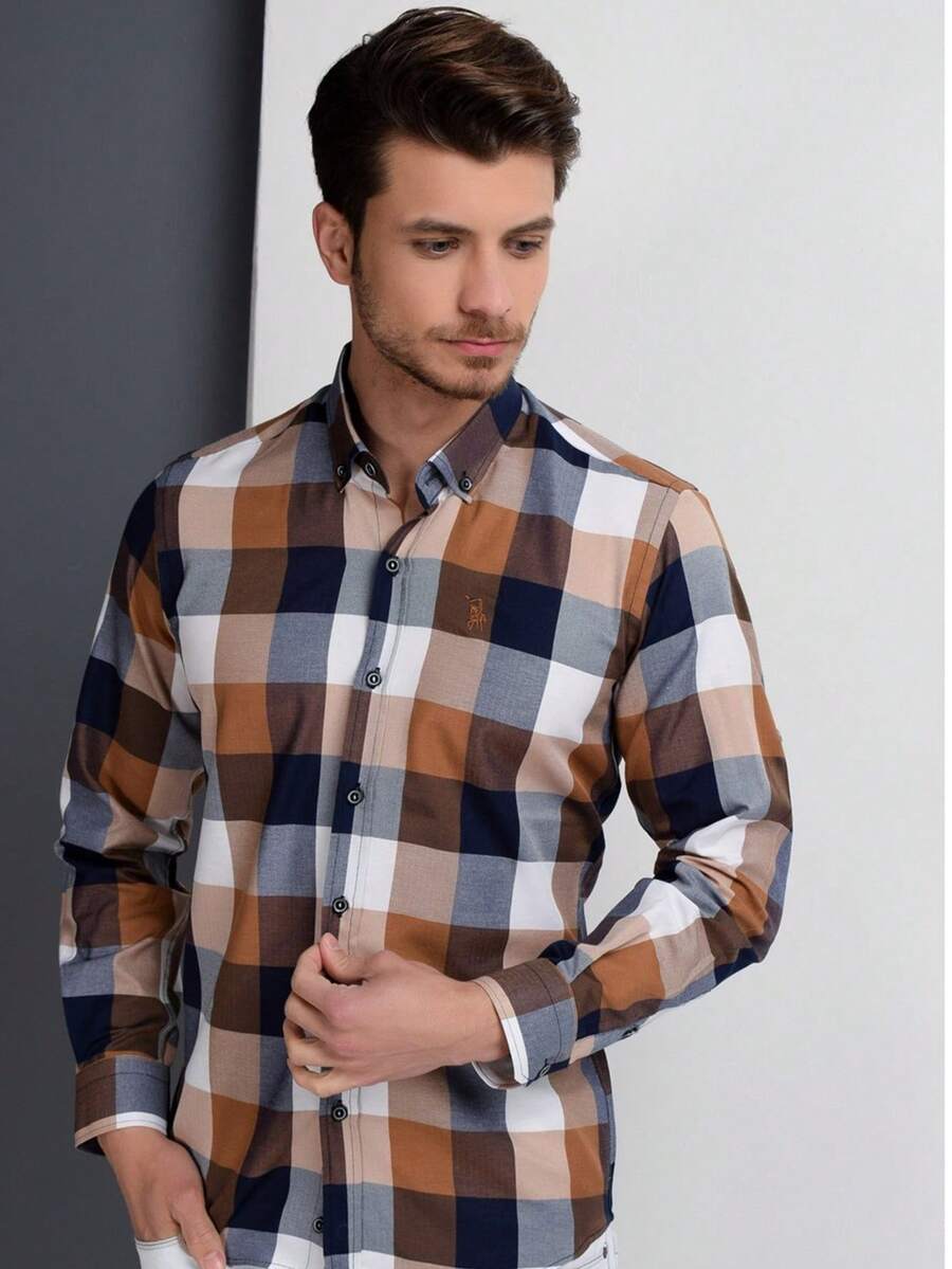 G662 Dewberry Men Shirt – Dark Blue – Brown - Navy Blue - View 1