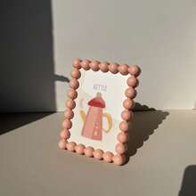 1 pieza 13cm*17.6cm Lindo marco de fotos decorativo de resina, suave y adorable, lleno de encanto infantil, adecuado para decoración del hogar estilo INS y crema, marco 3D cuadrado y redondo, borde de perla redondeado suave, sin esquinas afiladas, pieza decorativa de escritorio para escritorio, entrada, mesita de noche, habitación de niños - 1 artículo azul - Ver 3