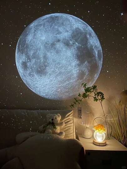 4pcs Set, 1pc Light + 3pcs Moon Light Projection Slides (Yellow, White, Blue), USB Powered Portable LED Projection Lamp, 360° Rotatable, Bedroom Ceiling Photo Background, Proposal Wedding Decor, Computer Accessories