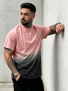 Men's Gradient Lightning Print Short Sleeve T-Shirt, Fashion For Summer - Baby Pink - View 2