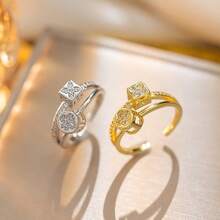 极简双层微镶嵌奢华戒指，时尚个性开口戒指，女士款 - 四葉草戒指 - 查看 4