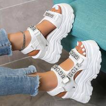 Women Hook-And-Loop Fastener Rhinestone Decor Sports Sandals, Sporty Outdoor Sports Sandals,Spring Summer Outfits - White - View 10