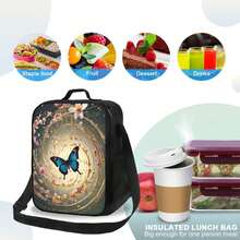 1pc Butterfly Pattern, Portable Reusable Insulated Cooler Bag & Lunch Tote For Camping Picnic Beach Essentials, Suitable For Home, Restaurant, Office Site Outdoor Use, Birthday Gift Idea To Friends Family Present, 10.5x8x4.5in, Outdoor Meal Transport, Camping Cooler Essentials, Butterfly Pattern Bag, Decorative Lunch Tote, Printed Insulated Bag, Reusable Material, Office Workers, Gift Shoppers - 10.5x8x4.5in - View 8
