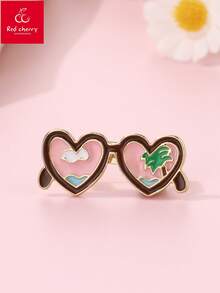 1pc Cute & Fashionable Enameled Drip Oil Glasses Brooch, Creative Summer Beach Style Decor For Daily Wear, Gift, Holiday - Multicolor - View 1