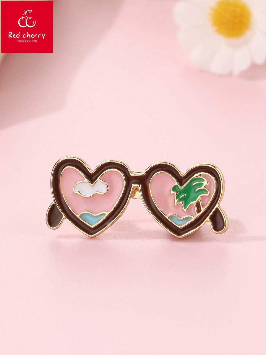 1pc Cute & Fashionable Enameled Drip Oil Glasses Brooch, Creative Summer Beach Style Decor For Daily Wear, Gift, Holiday - Multicolor - View 1