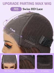 即戴即用假发，巴西真人发，7*5 骨直蕾丝闭合假发，200% 密度，无胶真人混发蕾丝假发，预先拔毛、预先修剪，无需胶水，无需技巧，3 秒即可佩戴，适合初学者，巴西直发蕾丝前假发，真人混发，无胶假发，带婴儿发，女士款 - 棕色 - 查看 10