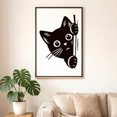 1 miếng dán tường hình mèo con hoạt hình dễ thương để trang trí nhà cửa, tự dính và có thể tháo rời.