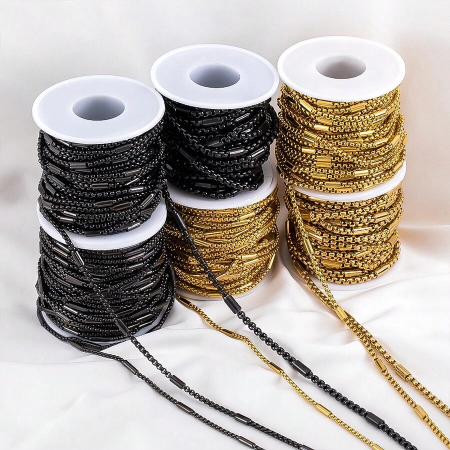 Rantai Manik Mutiara Stainless Steel Modis Sepanjang 1m, Cocok untuk Membuat Gelang, Kalung, dan Perhiasan Sendiri