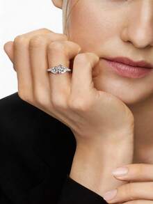 1 chiếc nhẫn đính hôn nữ thiết kế hình trái tim đôi "Toi Et Moi" + "Toi-Et-Moi", thanh lịch và tinh tế, thích hợp để đeo trong đám cưới. - Bạc - Xem 6