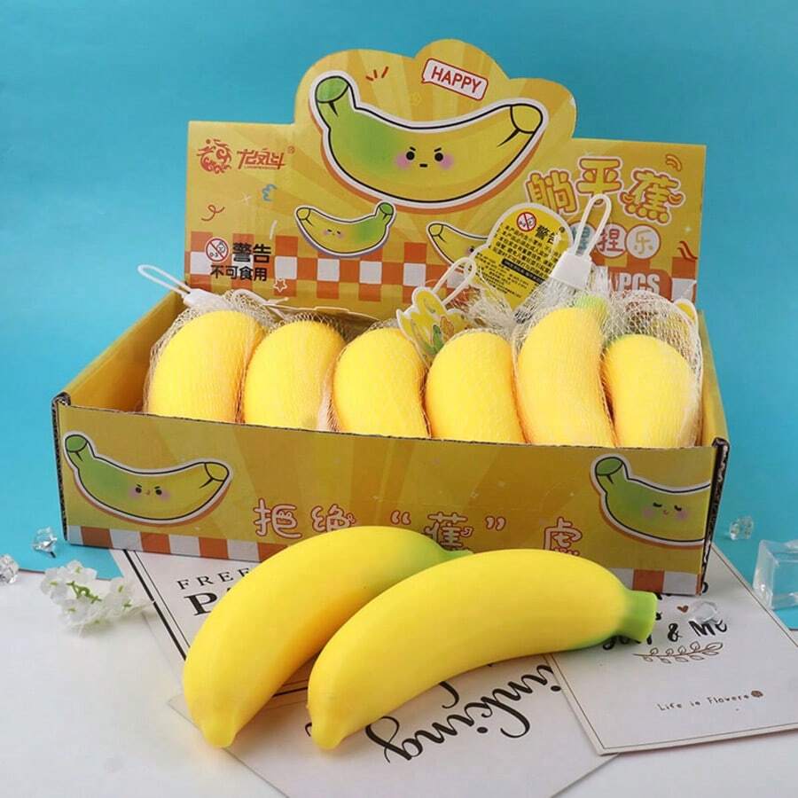 1个香蕉造型挤压玩具，创意减压挤压玩具，水果挤压解压小工具 - 彩色 - 查看 1