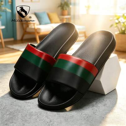 1 Par (Talla 28-50) Nuevas sandalias gruesas y suaves con números y rayas para hombres de talla grande, primavera/verano 2025. Sandalias planas extra de talla grande para mujeres. Pantuflas súper ligeras y transpirables de punta abierta, antideslizantes y duraderas, sandalias árabes. Chanclas antideslizantes para el baño, zapatos de playa para exteriores, chanclas de moda, sandalias casuales, adecuadas para el hogar, la oficina, el baño, la playa, vadear y hacer senderismo, y el uso diario versátil