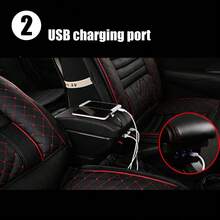 1Pcs 7 USB Universal Car Storage Arm Rest Cushion Armrest Centre Console Box PU Leather Cover - 黑色 - 查看 6