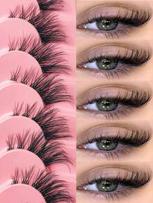 Asiteo 9 Pairs Half Lashes With Clear Band Cat Eye Tail Elongated Eyelashes Natural Look Wispy Faux Mink Lashes Fluffy Soft False Eyelashes Natural Makeup,Suitable For Everyday Wear, Party Wear, Valentine's Day Makeup - Black - View 1