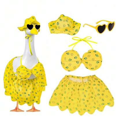 Hawaiian Patio Goose Decor, Suitable For 23-Inch Goose Sculpture, Includes Fashionable Sunglasses, Suitable For Cement Yard Decoration (Lemon Color)