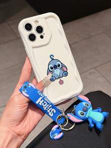 Disney Has Authorized, Phone Case - Chain Set, The Stitch Lilo & Stitch Phone Case Plus A Silicone 3D Or Fluffy Style Stitch Bracelet With Metallic Ring Removable Bracelet, Stitch And Angel Pattern, Compatible With Iphone 17/16/15/14/13/12/11/XS/XR/X Plus Pro Max, Wavy Design Phone Case For Girl, A Stylish Cartoon Summer Phone Case, The Perfect Gift Choice, Phone Protection, Durable Phone Cover, Great Gift For Friends And Family - White Style a - View 2