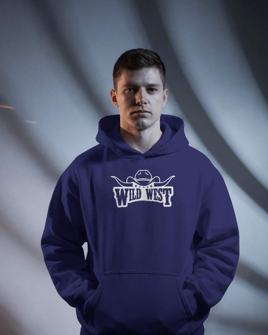 Men's T.E.X.A. Horseback Riding Sweatshirt, Kangaroo Jacket, Cotton, Hood, Pocket, Premium Line MOL331 - Navy Blue - View 1