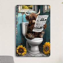 1 Piece Vintage Highland Cow Metal Wall Art, 8x 12inch - Farmhouse Bathroom Decor, Cow Reading A Newspaper, Waterproof Iron Sign, Suitable For Home, Bar, Coffee Shop, Man Cave, Cow Decoration - Nhiều - Xem 2