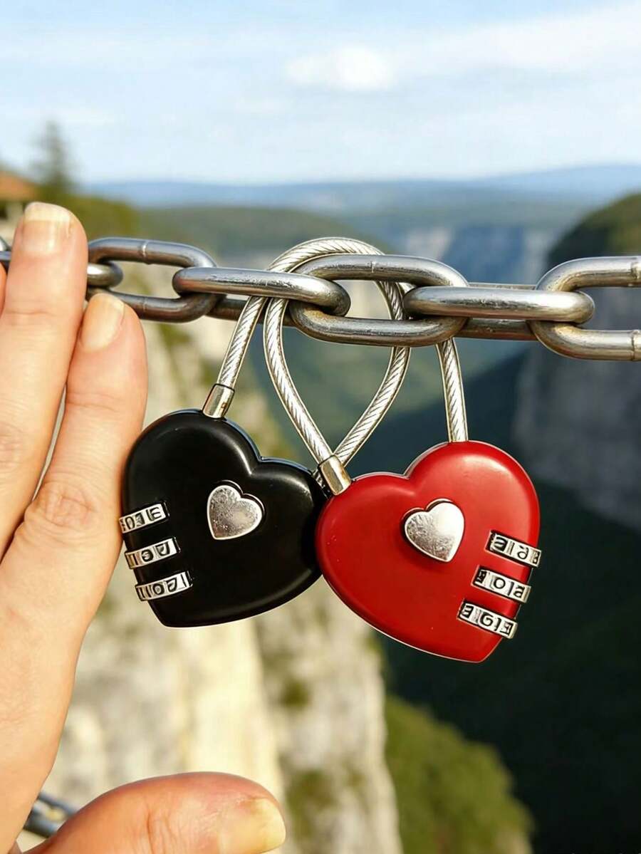 1pc Multi-Color Password Lock Pendant, Heart-Shaped Decorative Lock With Steel Wire Rope, Suitable For Luggage, Backpack, Home, Dorm, Cabinet, Gym, Mini Size - Multicolor Love Lock - View 1