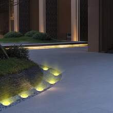 Conjunto de 4/8/10 focos solares para paisaje, luces de jardín LED de acero inoxidable para exteriores, luces solares de sendero impermeables de 8 LED que emiten una luz blanca suave y hermosa, adecuadas como regalo para fiestas. Apropiadas para patios, céspedes, caminos y campamentos, agregando un toque soñador a su jardín. - redondo - Ver 7