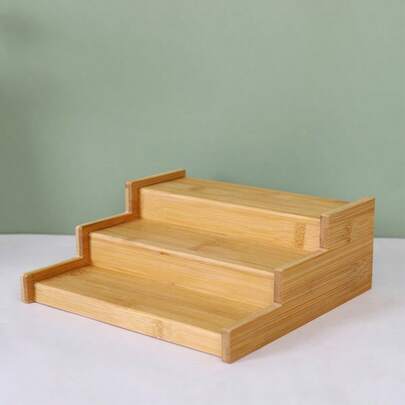Wooden Extendable Shelf 3Tier Step Jar Tin Spice Storage Rack Cupboard Organiser