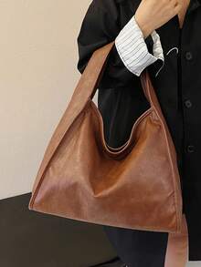 New Women's Shoulder Crossbody Bag, Retro Casual Large Capacity Soft Leather Tote Handbag - Brown - View 8