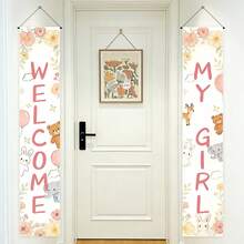 Decoraciones para baby shower, pancarta para fiesta de revelación de género, fondo para dar la bienvenida a una bebé niña, póster de bendición para baby sprinkle, colgante de pared con animales para bautizo - Multicolor - Ver 15
