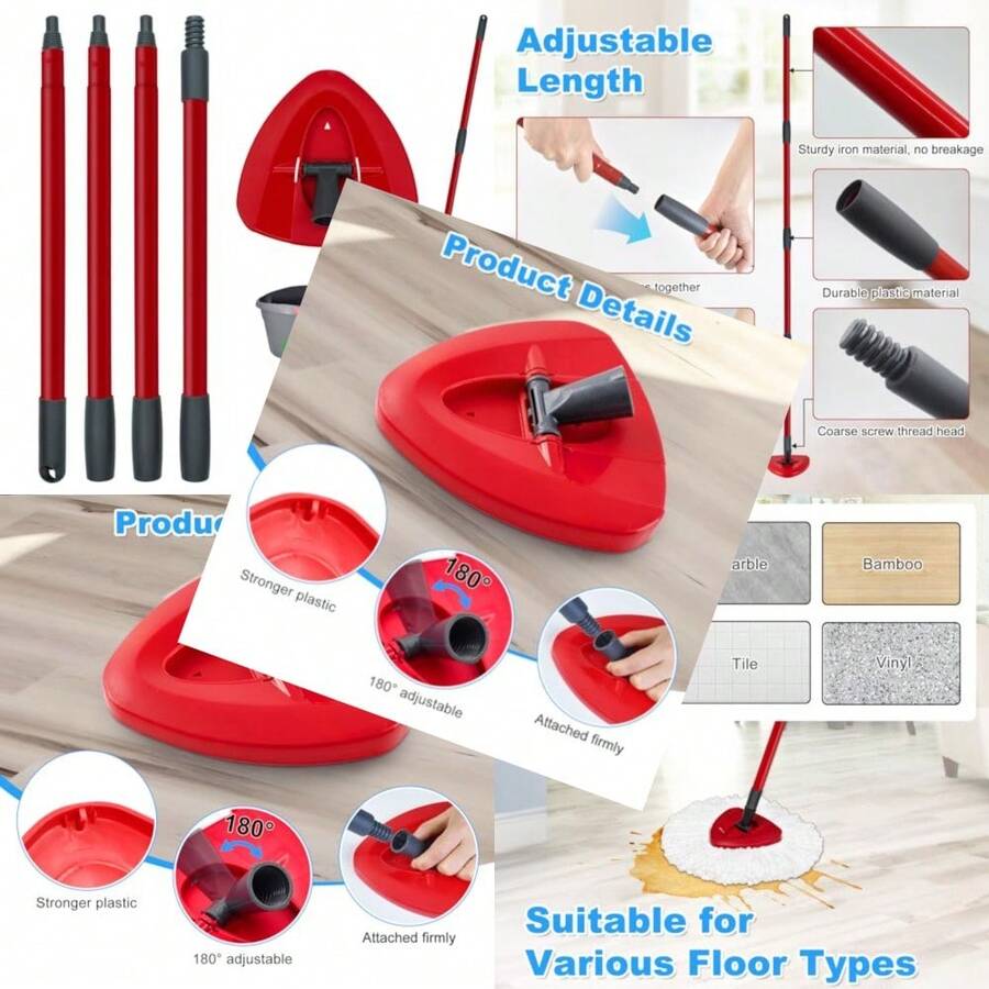 Mop Handle For Ocedar Spin Mop Handle For O Cedar 4-Section 30" To 58" Extendable Mop Handle Replacement For Ocedar Mop Stick And Base For Ocedar Floor Cleaning American Threaded Joint - Mop Handle(American Threaded Joint )&Base - 查看 1