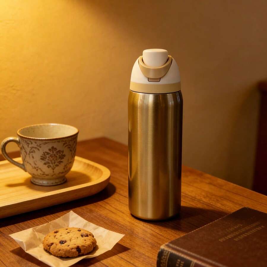 0wIaa Champagne Gold Water Bottle 32oz, 945ML, With Straw, Heat Preservation Time More Than 24 Hours, Cold And Hot Water Can Be Insulated, Can Make Coffee, Frozen Drinks, Exquisite Workmanship, Suitable For Camping, Work, Indoor And Outdoor Use. - Vàng - Xem 1