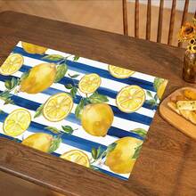 1pc/4pcs/6pcs/8pcs Lemon Print Linen Placemats, Suitable For Dining Table, All Season Decor, Modern Washable Table Mats, Room Decor, Coasters, Kitchen Dining Mats, Indoor Outdoor Party Decoration, Home Decor, Ideal Gift - Multicolor - View 4