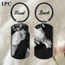 Customized Engraved Photo/Text Keychain - Personalized Laser Engraved Heart-Shaped Keyring, Metal Keychain, Unisex, Valentine's Day, Christmas, Family Gift, Black, Keychain Accessories, Romantic Gift, Elegant Accessory, High-Quality Engraving, Personalized Double-Sided Photo Glass Keyring,Jewellery For Ladies - Multicolor - View 3