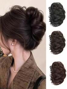 Chignon synthétique pour femmes, extension de cheveux bouclés élégants en forme de bourgeon pour coiffure relevée, convient pour le port quotidien et les occasions. Accessoires capillaires d'été, pinces à cheveux de plage, pinces à fleurs pour vacances - Multicolore - Voir 1