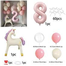 1 Set Einhorn & Fliege Rosa Zahl Ballon Set, enthält 0-9 Folienballons, 10-Zoll Latex Ballons in Hellrosa & Rosa, geeignet für Geburtstagsdekoration, Babyparty, Jahrestag, 1. Geburtstag Hintergrund, Hochzeitshintergrund, Fotografie Requisiten - Übersicht 7