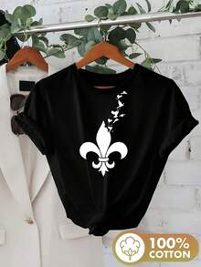 -Short-Sleeved, Round-Neck Shirt With A Crushed Lily Print - YGW - Black - View 5