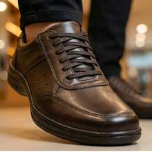Men's Genuine Leather Casual Comfortable Lace-Up Sneakers For Work - 咖啡棕 - 查看 6