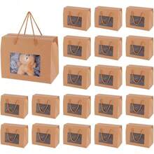 1pc/5pcs 7.8x6.3x4.3 Inch Brown Kraft Paper Gift Box With Handle And Clear Window, Suitable For Packaging, Retail, Party, Gift, Wedding, Business Use - 20*15*11 - View 1
