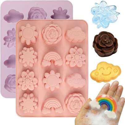 1/2 Pcs Flower Rainbow Silicone Mold, Floral Chocolate Mold Silicone With Cloud Rainbow Suitable For Chocolate, Candy, Cupcake Decoration, Jelly, Gelatin