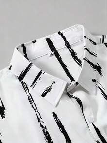 Men's Casual Short Sleeve Striped Shirt, Blue & Yellow, Summer - Black - View 6