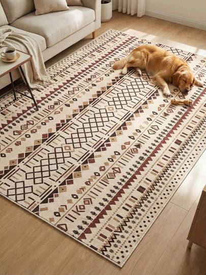 1 Piece Brown, Vintage-Style Bohemian Geometric Pattern Rug Is Made Of Faux Cashmere Material With A Non-Slip Bottom And Is Washable. Suitable For Kitchens, Dining Rooms, Living Rooms, Bedrooms, Doormats, Etc., And Can Be Used All Year Round.