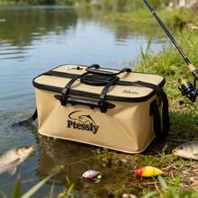 1pc Portable EVA Fishing Bag, Collapsible Fishing Bucket, Live Fish Box, Camping Water Container, Fishing Tackle Storage Bag, Multi-Functional Folding Fish Bucket Without Pump - Khaki - View 9