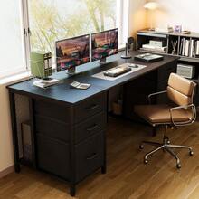 ODK 48 Inch Computer Desk With 8 Fabric Drawers, Modern Office Desk With Large Storage For Home Office, Study, Gaming, Black - Black - View 11