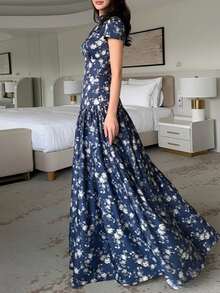 Elegant Spring Dress With Print And Fitted Cut - Blue - View 2