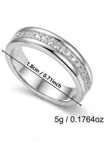 1pc Minimalist Copper Ring With Zirconia Stone Inlay, Suitable For Women's Daily Commute Wear, Can Also Be Used As Travel Jewelry To Replace Wedding Rings - White - View 6